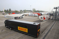 Pirelli trucks in the paddock