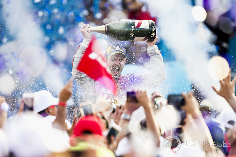 Daniel Abt, Audi Sport ABT Schaeffler, celebrates on the podium after winning the race