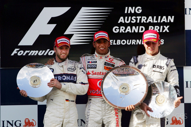 2008. Подіум: 1. Льюіс Хемілтон, McLaren Mercedes. 2. Нік Хайдфельд, BMW Sauber. 3. Ніко Росберг, Williams Toyota