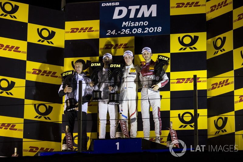 Podium: Race winner Joel Eriksson, BMW Team RBM, second place Edoardo Mortara, Mercedes-AMG Team HWA and third place René Rast, Audi Sport Team Rosberg