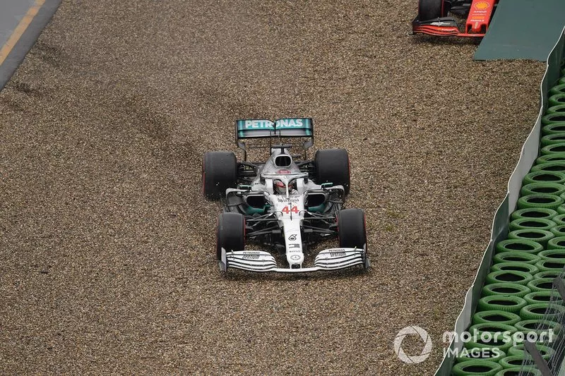 Lewis Hamilton, Mercedes AMG F1 W10, heads through the gravel