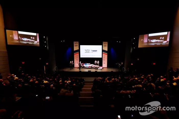Sergio Perez, Racing Point, Lance Stroll, Racing Point, lors de la présentation de la livrée 