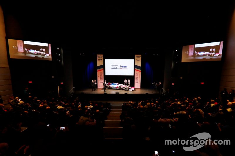 Sergio Perez, Racing Point, Lance Stroll, Racing Point, lors de la présentation de la livrée