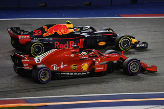 Sebastian Vettel, Ferrari SF71H and Max Verstappen, Red Bull Racing RB14 batttle