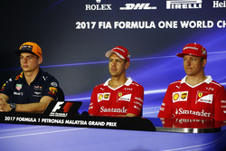 The FIA press conference. Max Verstappen, Red Bull Racing, Sebastian Vettel, Ferrari anDrivers Kimi Raikkonen, Ferrari