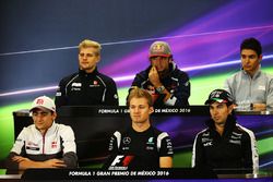 The FIA Press Conference (from back row (L to R)): Marcus Ericsson, Sauber F1 Team; Carlos Sainz Jr., Scuderia Toro Rosso; Esteban Ocon, Manor Racing; Esteban Gutierrez, Haas F1 Team; Nico Rosberg, Mercedes AMG F1; Sergio Perez, Sahara Force India F1.