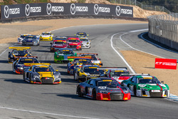 Start: #44 Audi Sport Team Magnus Audi R8: Pierre Kaffer, Kelvin van der Linde, Markus Winkelhock, #29 Land-Motorsport Audi R8: Connor de Phillippi, Christopher Mies, Christopher Haase lead