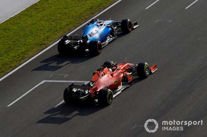 George Russell, Williams FW42, leads Sebastian Vettel, Ferrari SF90 