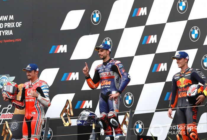 Podio: ganador de la carrera Miguel Oliveira, Red Bull KTM Tech 3, segundo lugar Jack Miller, Pramac Racing, tercer lugar Pol Espargaró, Red Bull KTM Factory Racing