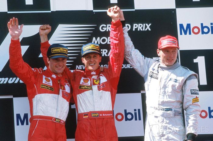 13. Michael Schumacher-Eddie Irvine-Mika Hakkinen: 6