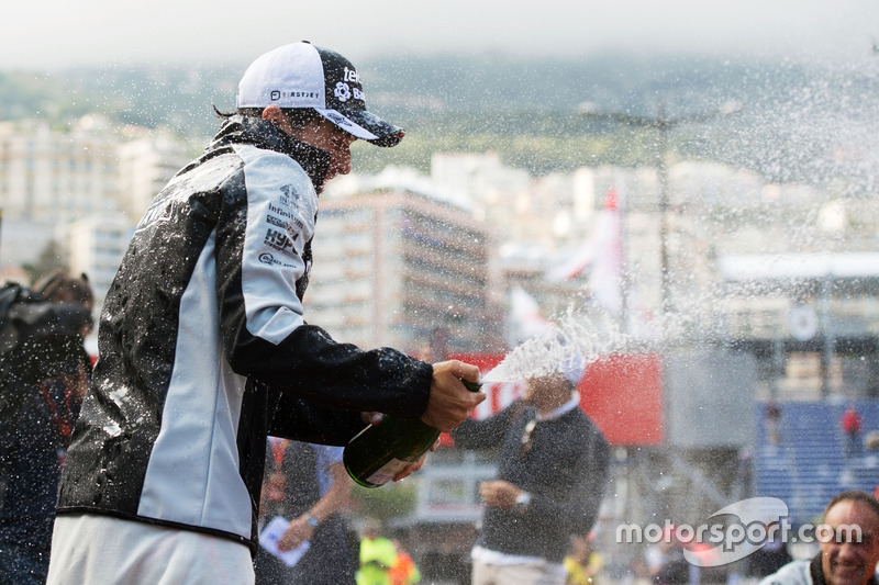 Sergio Perez, Sahara Force India F1 celebrates his third position with the team