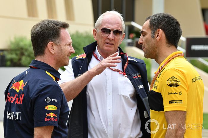 Christian Horner, director del equipo Red Bull Racing, Dr. Helmut Marko, consultor de Red Bull Motorsport y Cyril Abiteboul, director general de Renault Sport F1