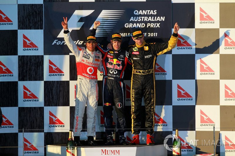 2011: 1. Себастьян Феттель, 2. Льюис Хэмилтон, 3. Виталий Петров