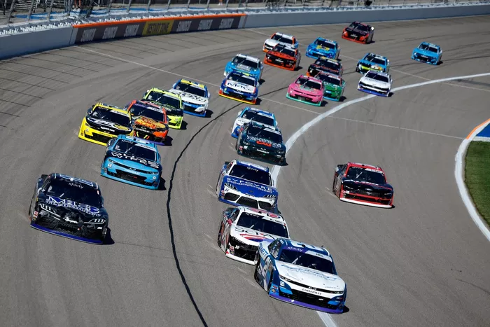 Austin Hill, Chevrolet, Ryan Sieg, Ford, Justin Bonsignore, Joe Gibbs Racing Toyota, Anothony Alfredo, Young's Motorsports Chevrolet