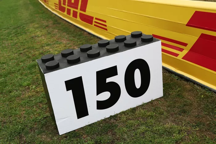 A LEGO themed trackside marker board