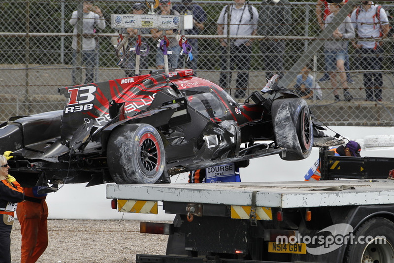 The car of #1 Rebellion Racing Rebellion R-13: Andre Lotterer, Neel Jani, Bruno Senna after the crash