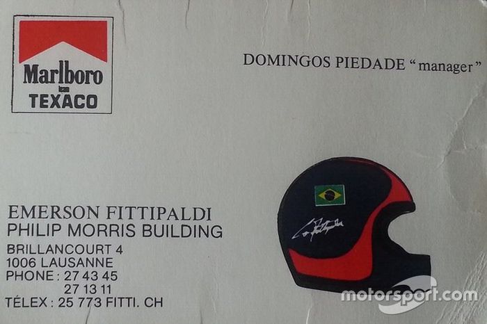 Cartão de Domingos Piedade, gestor de Emerson Fittipaldi
