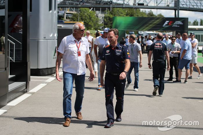 Dietrich Mateschitz, CEO y fundador de Red Bull y Christian Horner, jefe de equipo de carreras de Re