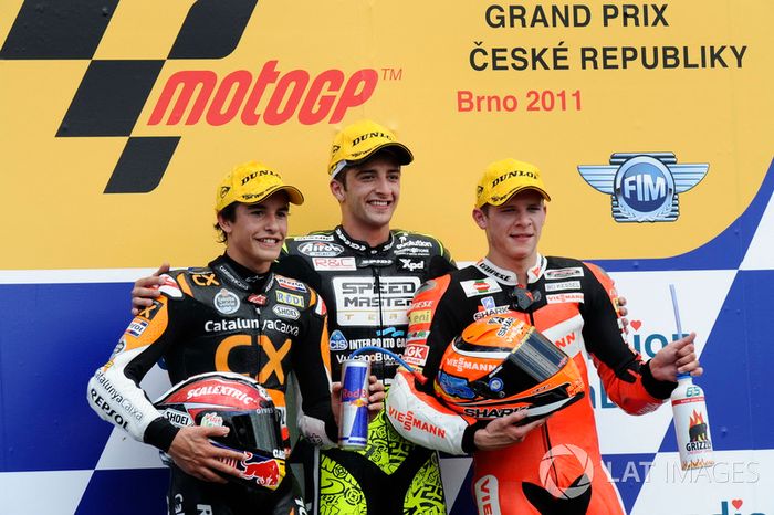 Podio: 1º Andrea Iannone, 2º Marc Márquez, 3º Stefan Bradl