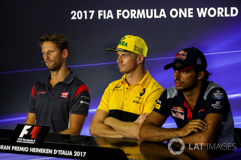 Romain Grosjean, Haas F1 Team, Nico Hulkenberg, Renault Sport F1 Team and Carlos Sainz Jr., Scuderia Toro Rosso in the Press Conference