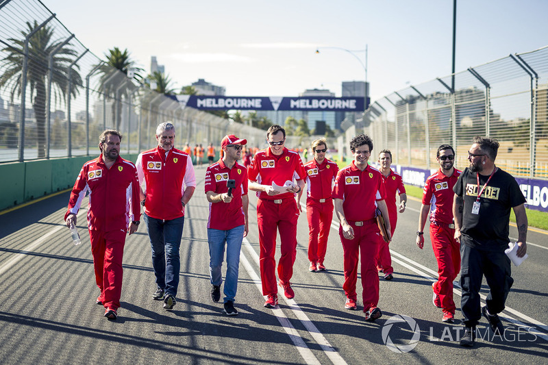 Sebastian Vettel, Ferrari walks the track with Maurizio Arrivabene, Ferrari Team Principal and Riccardo Adami, Ferrari Race Engineer