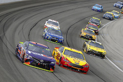 Denny Hamlin, Joe Gibbs Racing Toyota and Joey Logano, Team Penske Ford
