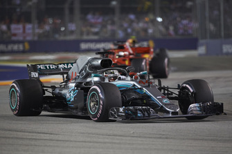 Lewis Hamilton, Mercedes AMG F1 W09 EQ Power+, leads Sebastian Vettel, Ferrari SF71H