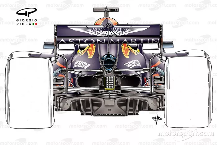 Detalle de la suspensión trasera antigua del Red Bull Racing RB16