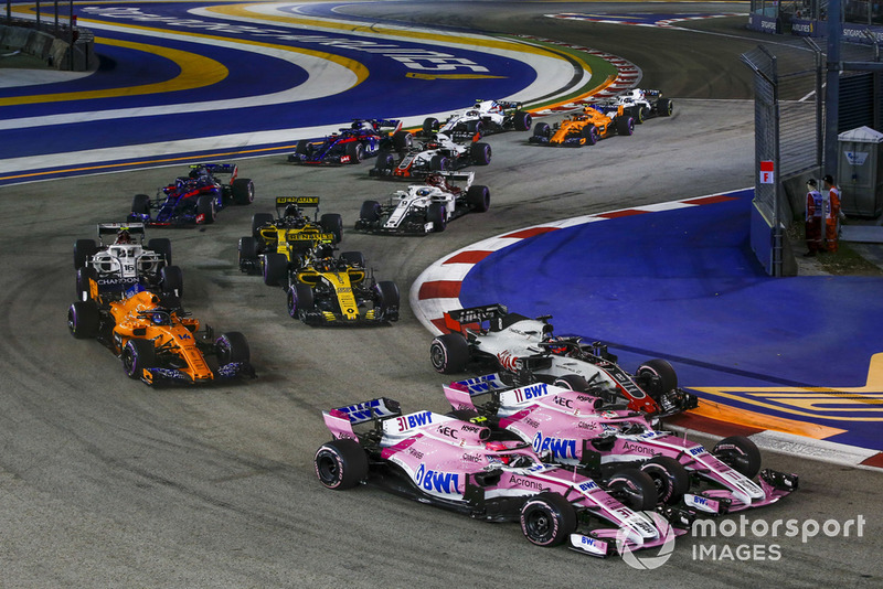 Естебан Окон, Racing Point Force India VJM11, Серхіо Перес, Racing Point Force India VJM11, Ромен Грожан, Haas F1 Team VF-18