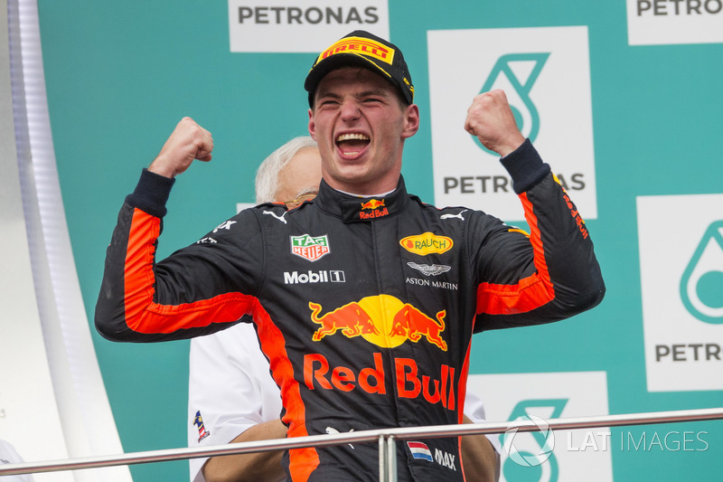 Race winner Max Verstappen, Red Bull Racing celebrates on the podium