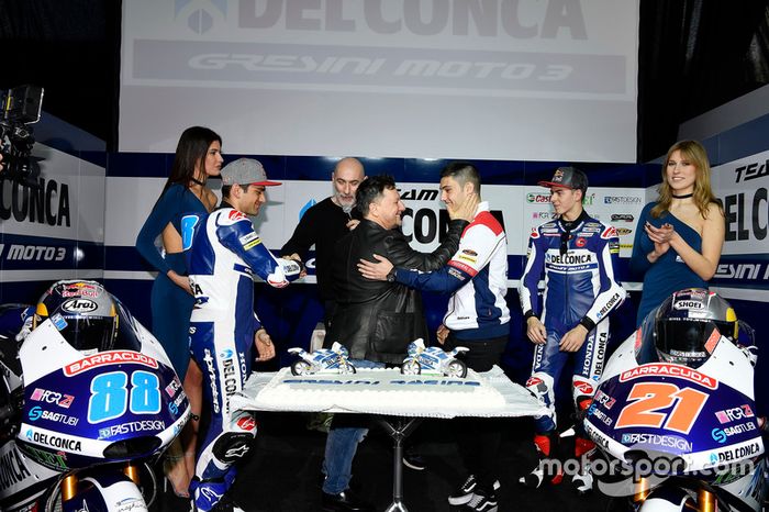 Jorge Martín, Gresini Racing Team y Fabio Di Giannantonio, Gresini Racing Team con Fausto Gresini, Team Manager y Jorge Navarro, Federal Oil Gresini Moto2