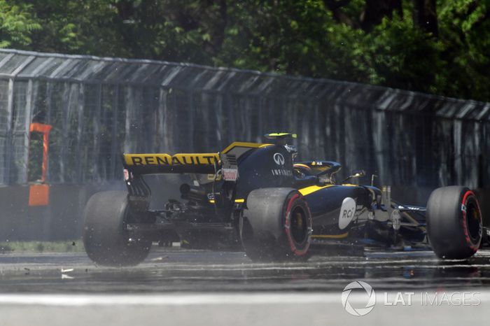 Carlos Sainz Jr., Renault Sport F1 Team R.S. 18, golpea el muro en los libres 2 de Canadá