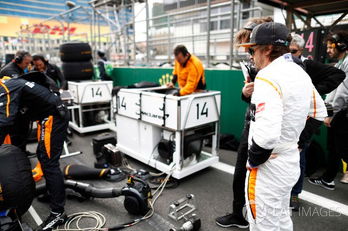 Fernando Alonso, McLaren, en la parrilla