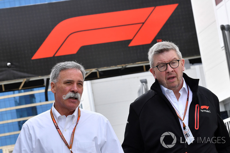 Chase Carey, Chief Executive Officer dan Executive Chairman Formula One Group, dan Ross Brawn, Formula One Managing Director of Motorsports