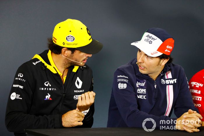 Carlos Sainz Jr., Renault Sport F1 Team, Sergio Pérez, Force India, en la conferencia