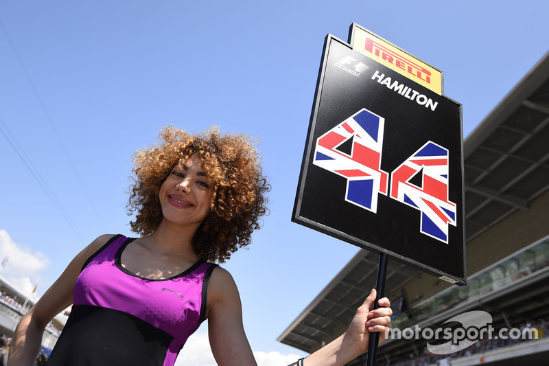 Grid girl for Lewis Hamilton, Mercedes AMG F1