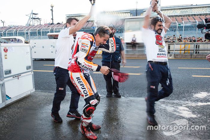 Race winner Marc Marquez, Repsol Honda Team celebrates with his team