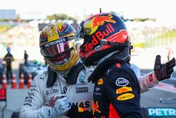 Race winner Lewis Hamilton, Mercedes AMG F1 is congratulated by Max Verstappen, Red Bull Racing and celebrates in parc ferme