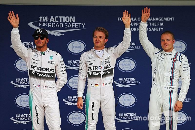 Pole: Nico Rosberg, Mercedes AMG F1 Team, segundoLewis Hamilton, Mercedes AMG F1 Team, terceiro Valtteri Bottas, Williams