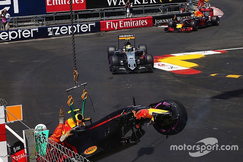 Red Bull Racing RB12 of Max Verstappen crash