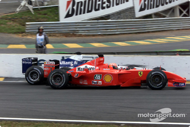 The move: Juan Pablo Montoya fighting Michael Schumacher