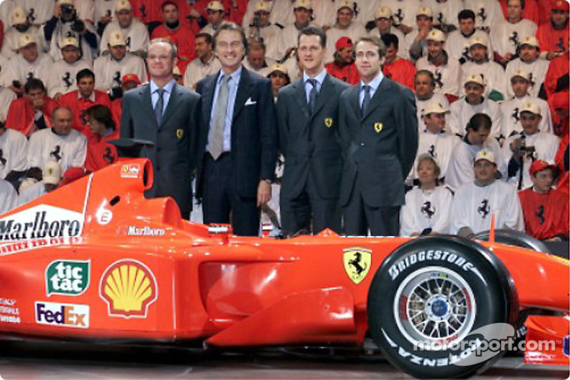 Rubens Barrichello, Luca di Montezemolo, Michael Schumacher y Luca Badoer