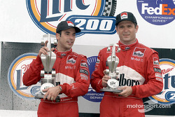 The podium: Helio Castroneves and Gil de Ferran