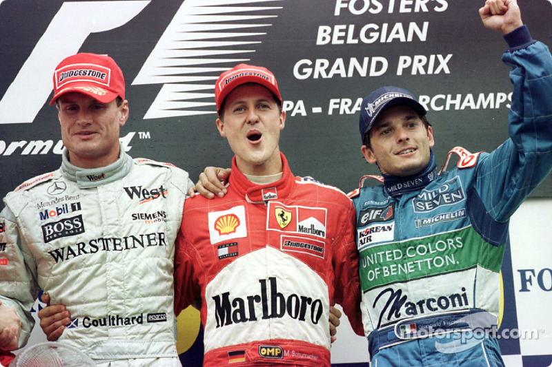 Podium: Sieger Michael Schumacher, 2. David Coulthard, 3. Giancarlo Fisichella