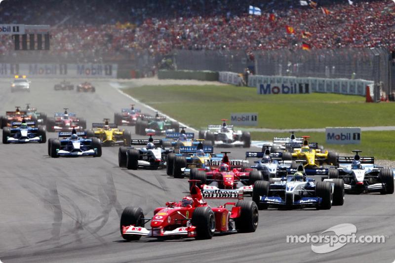 The start: Michael Schumacher taking the lead in front of Ralf Schumacher