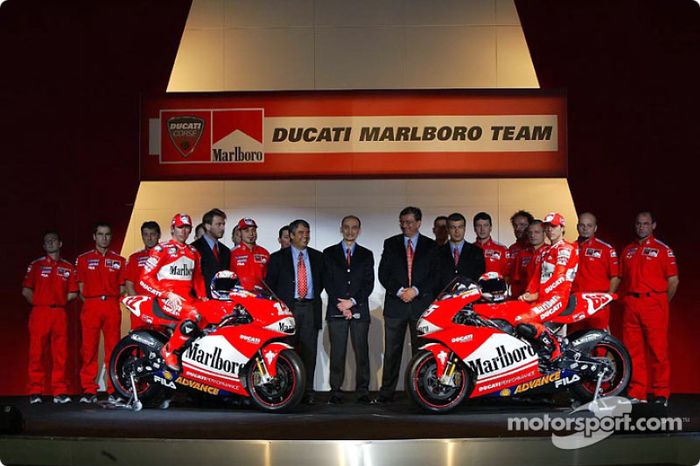 Riders Loris Capirossi and Troy Bayliss and the Ducati Marlboro team