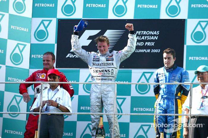 2003: 1. Kimi Räikkönen, 2. Rubens Barrichello, 3. Fernando Alonso