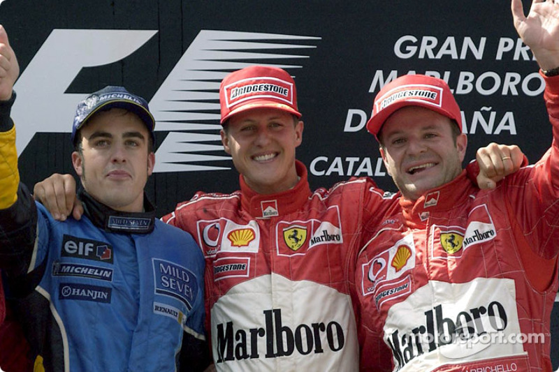 Podium : le vainqueur Michael Schumacher avec Fernando Alonso et Rubens Barrichello