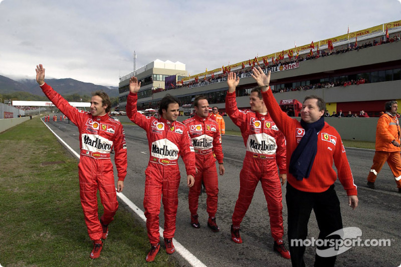 Luca Badoer, Felipe Massa, Rubens Barrichello, Michael Schumacher ve Jean Todt