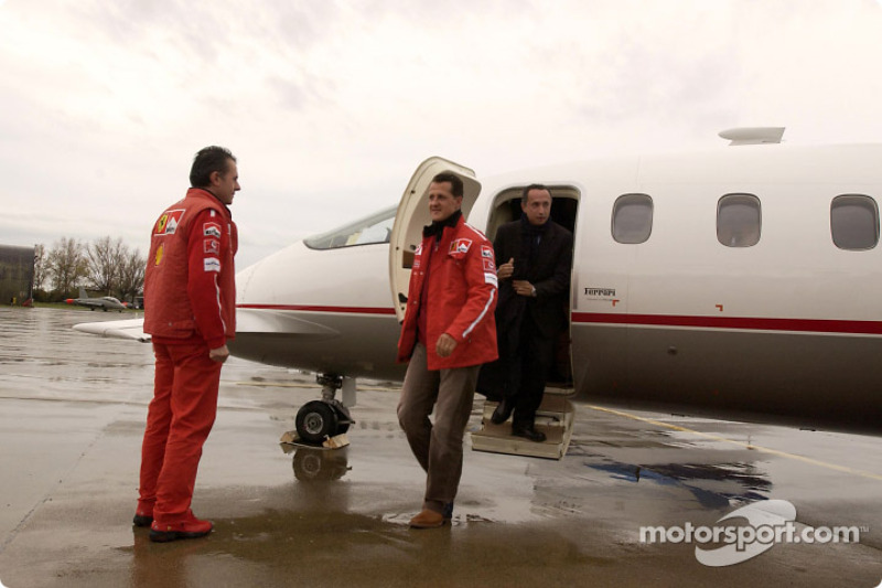 Michael Schumacher arrives at Baccarini airport